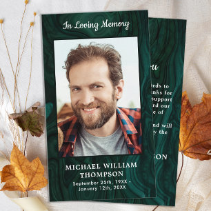 Simple Memorial Green Marble Funeral Thank You Card