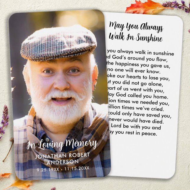 Simple Memorial Modern Photo Sympathy Prayer Card (Creator Uploaded)