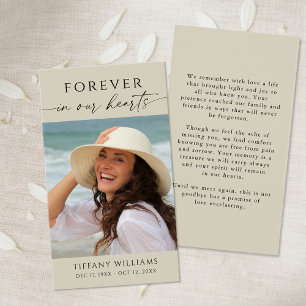 Simple Memorial Photo Forever Hearts Prayer Card