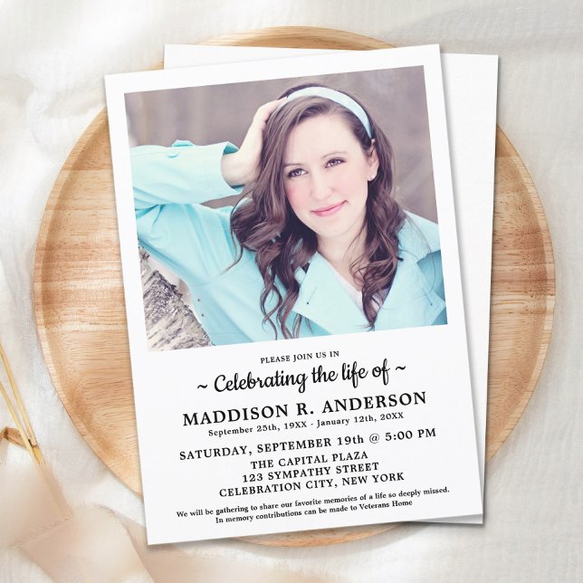 Simple Memorial Photo Funeral Celebration Of Life Invitation (Creator Uploaded)