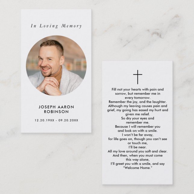 Simple Memorial Photo Sympathy Funeral Prayer Card (Front/Back)