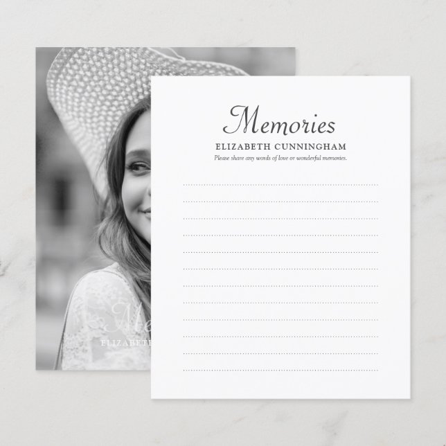 Simple Memories Photo Funeral Attendance Card (Front/Back)