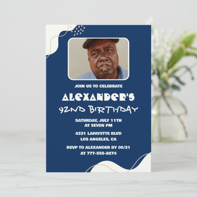 Simple Men Photo 92nd birthday invitations  (Standing Front)