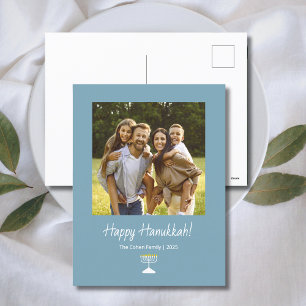 Simple Menorah Modern Family Photo Hanukkah Holiday Postcard
