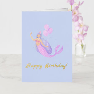 Simple Mermaid Birthday Blue Foil Greeting Card
