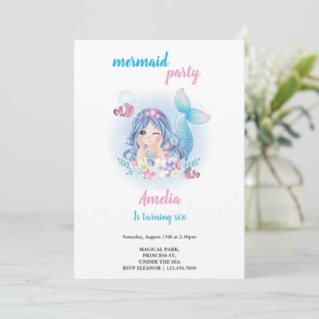 simple mermaid birthday invitation (Standing Front)