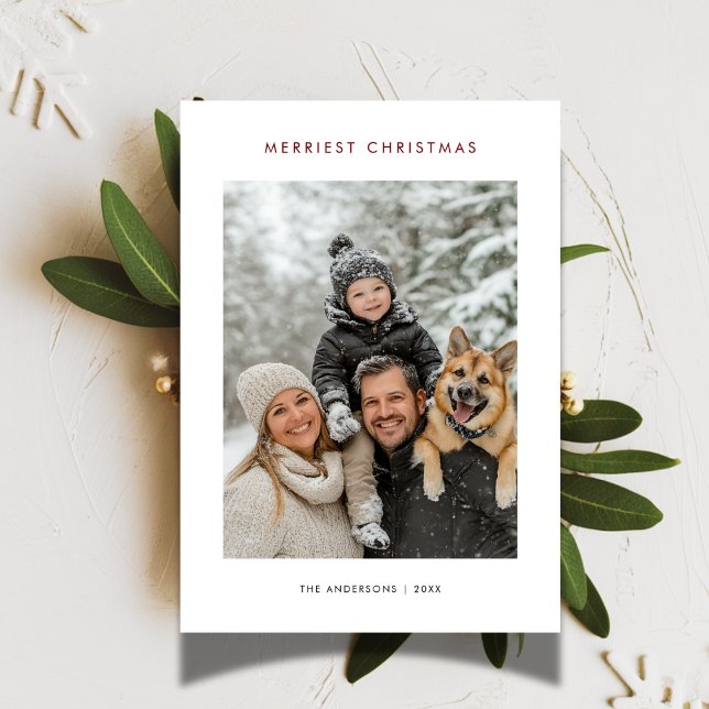 Simple Merriest Baby Christmas Dog Family Photo Holiday Card (Creator Uploaded)