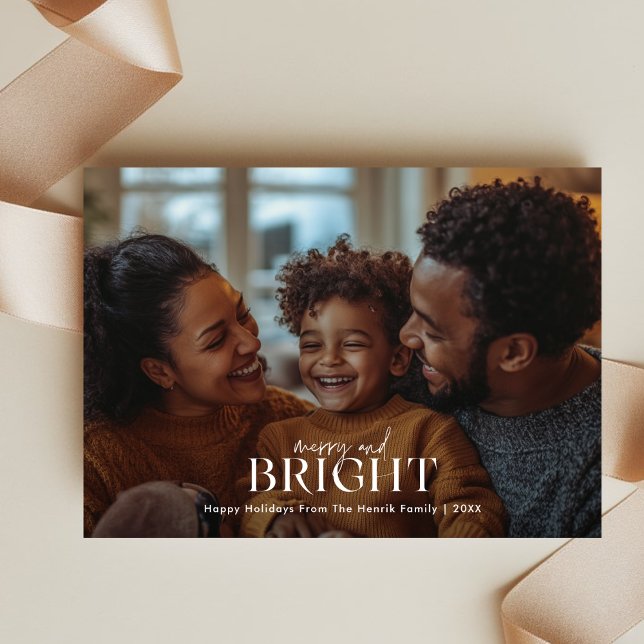 Simple Merry and Bright Christmas Overlay Photo Holiday Card (Creator Uploaded)