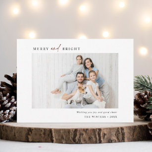 Simple Merry and Bright Family Photo Landscape Holiday Card