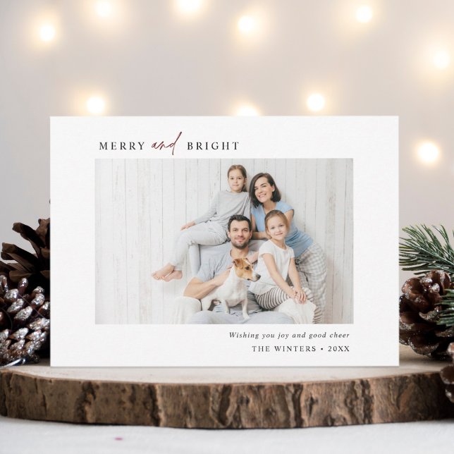 Simple Merry and Bright Family Photo Landscape Holiday Card (Creator Uploaded)