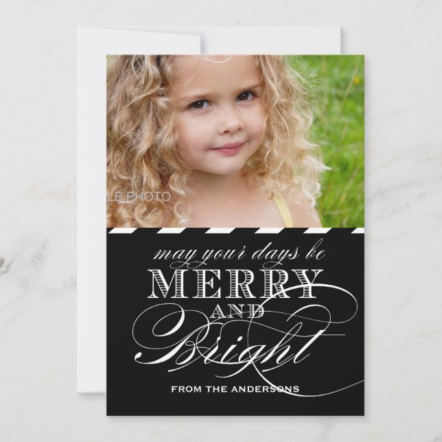 SIMPLE MERRY AND BRIGHT PHOTO FLAT CARD | BLACK (Front)