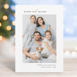 Simple Merry and Bright Photo Portrait Holiday Card