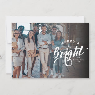 Simple Merry and Bright Script Business Logo Photo Holiday Card