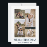 Simple Merry Christmas 4 Photo Collage | BLUE Holiday Card<br><div class="desc">Send your holiday greetings this Winter Holiday season with our minimalist and stylish holiday card, featuring a stunning 4-photo collage on the front and a striking "Merry Christmas" message in modern neutral blue typography with retro vibes. Personalise the front of the card with your own photos and name for a...</div>