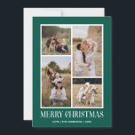 Simple Merry Christmas 4 Photo Collage | GREEN Holiday Card<br><div class="desc">Send your holiday greetings this Winter Holiday season with our minimalist and stylish holiday card, featuring a stunning 4-photo collage on the front and a striking "Merry Christmas" message in modern white typography with retro vibes over a classic Festive Green background. Personalise the front of the card with your own...</div>