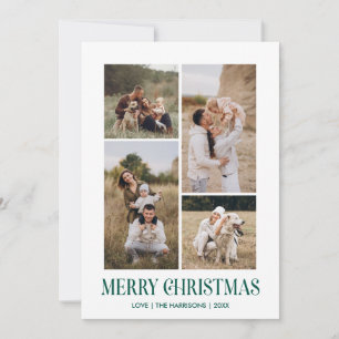 Simple Merry Christmas 4 Photo Collage GREEN Holiday Card