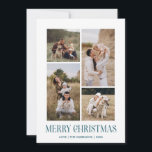 Simple Merry Christmas 4 Photo Collage | Sea Holiday Card<br><div class="desc">Send your holiday greetings this Winter Holiday season with our minimalist and stylish holiday card, featuring a stunning 4-photo collage on the front and a striking "Merry Christmas" message in modern sea blue typography with retro vibes. Personalise the front of the card with your own photos and name for a...</div>