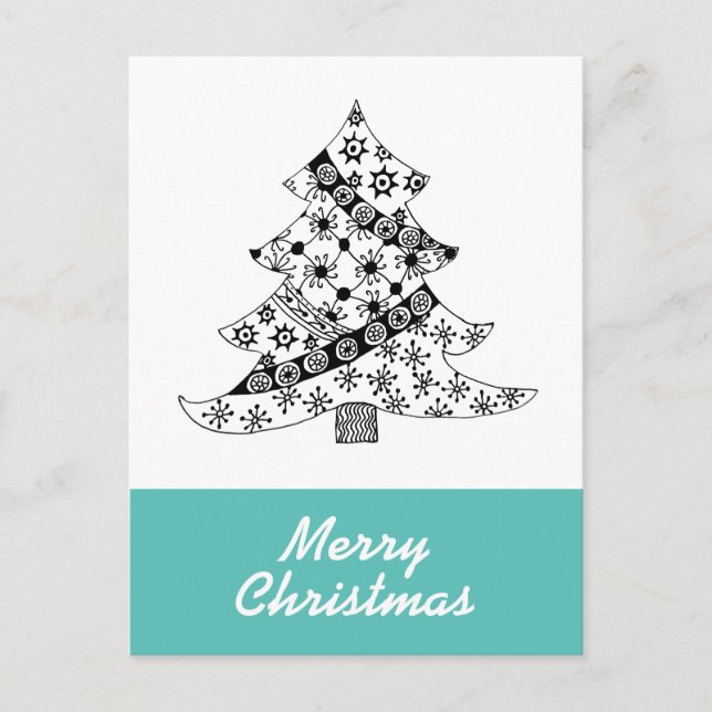 Simple Merry Christmas Black Christmas Tree Holiday Postcard (Front)
