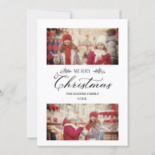 Simple Merry Christmas Botanical Branches 2 Photos Card
