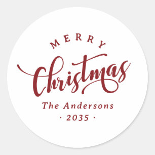 Simple Merry Christmas Calligraphy Script Classic Round Sticker