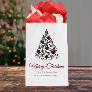 Simple Merry Christmas Family Name with Tree Medium Gift Bag