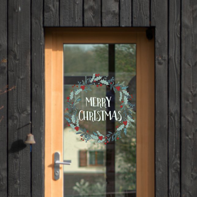 Simple Merry Christmas Flower Wreath Shop Window Cling (Simple Merry Christmas Flower Wreath Shop Window Cling)