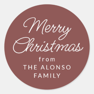 Simple Merry Christmas from maroon holiday gift Classic Round Sticker