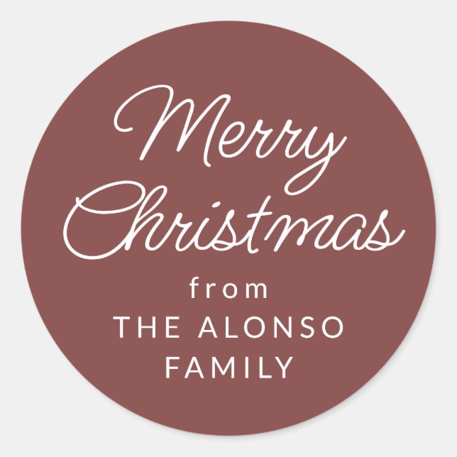 Simple Merry Christmas from maroon holiday gift Classic Round Sticker (Front)