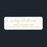 Simple Merry Christmas Gold Modern Script Holiday<br><div class="desc">Simple Modern Red Merry Christmas Script Holiday Return Address Label</div>