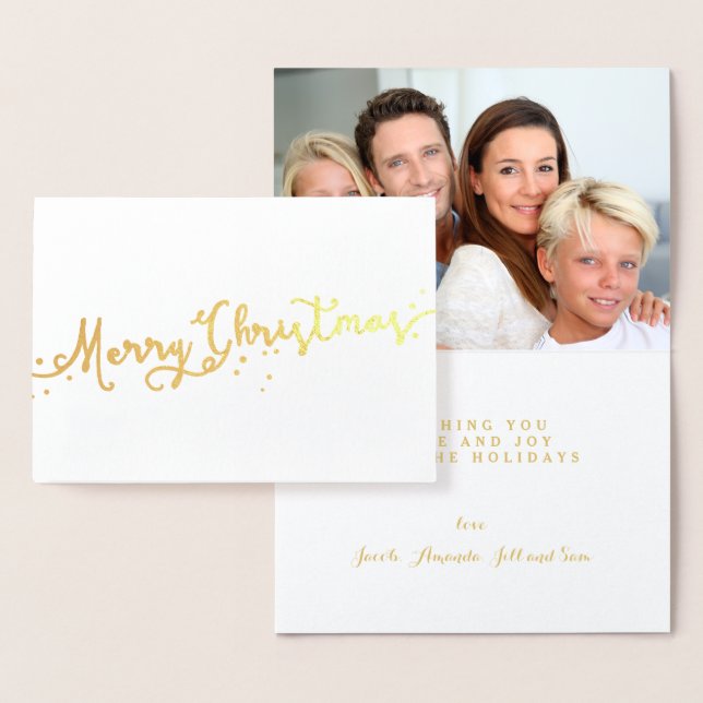 Simple Merry Christmas Gold Script Holiday Photo Foil Card (Display)