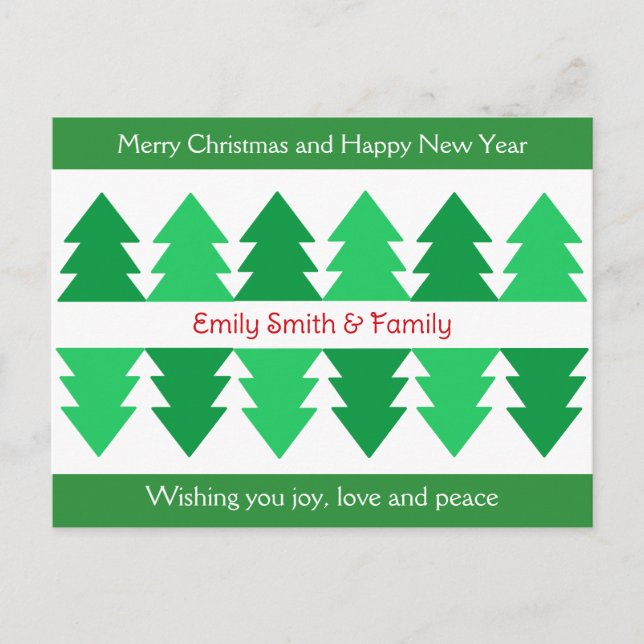 Simple Merry Christmas Green Tree Design Holiday Postcard (Front)