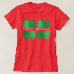 Simple Merry Christmas Green Tree Design Red T-Shirt