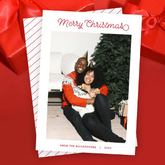 Simple Merry Christmas Modern Script Photo Holiday Card