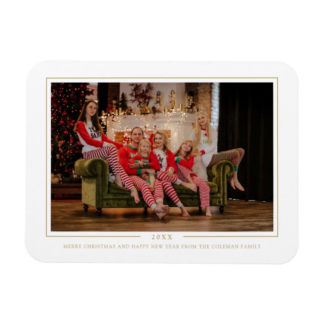 Simple Merry Christmas Monogrammed Photo Family Magnet (Horizontal)