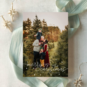 Simple Merry Christmas Photo Card with Snowflakes