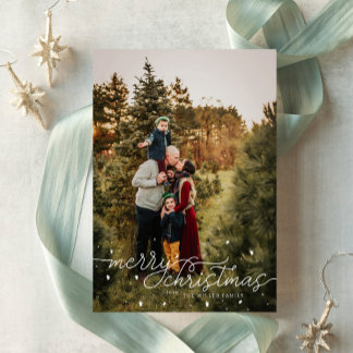 Simple Merry Christmas Photo Card with Snowflakes