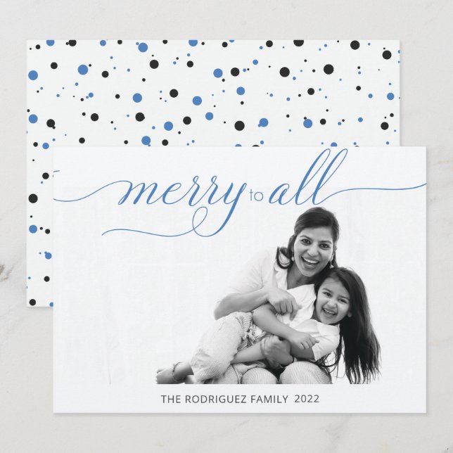 Simple Merry Christmas Photo Cobalt Blue Holiday Card (Front/Back)