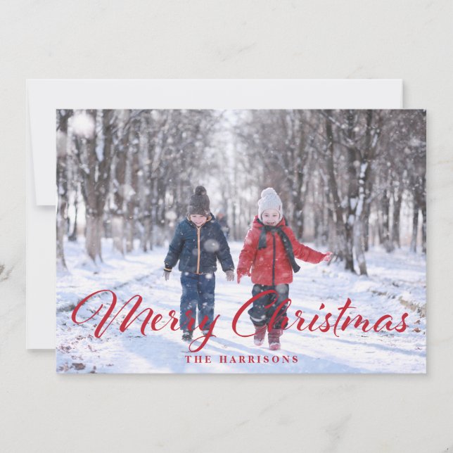 Simple Merry Christmas Photo Holiday Card (Front)