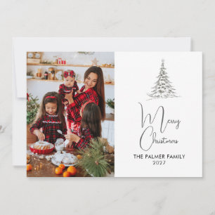 Simple Merry Christmas Pine Tree family photo Holiday Card