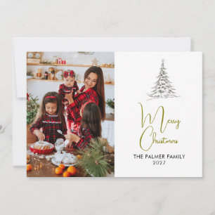 Simple Merry Christmas Pine Tree family photo Holiday Card