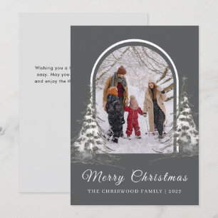 Simple Merry Christmas Pine Tree family photo Holiday Card