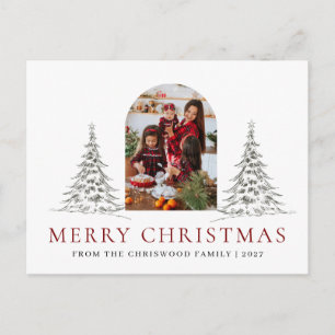Simple Merry Christmas Pine Tree family photo Holiday Postcard