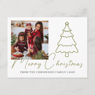 Simple Merry Christmas Pine Tree family photo Holiday Postcard
