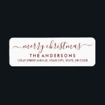Simple Merry Christmas Red Modern Script Holiday<br><div class="desc">Simple Modern Red Merry Christmas Script Holiday Return Address Label</div>