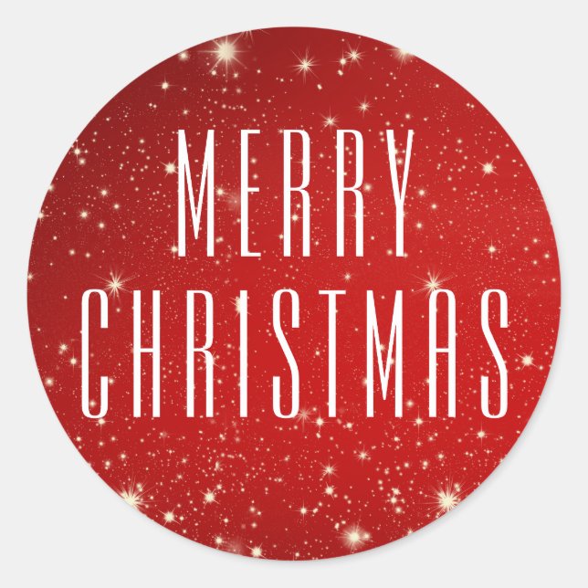 Simple MERRY CHRISTMAS Red White Classic Round Sticker (Front)
