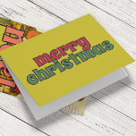 Simple Merry Christmas Retro Vintage Holiday Card<br><div class="desc">This simple Christmas card has a retro look with vintage style lettering that spells out the message "Merry Christmas" in red and green against a lime green background. The inside message can be customised with your own greeting.</div>
