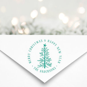 Simple Merry Christmas Round Return Address  Rubber Stamp