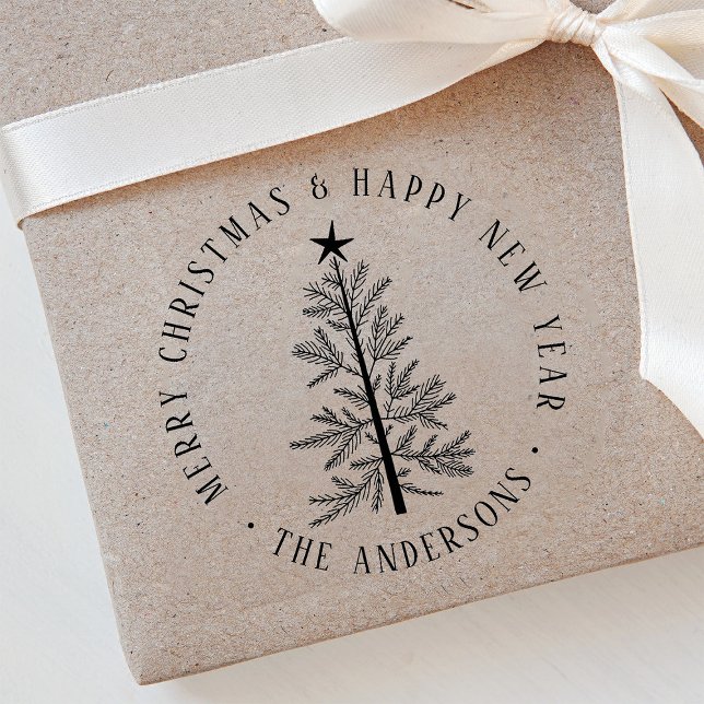 Simple Merry Christmas Round Return Address Self-inking Stamp (Creator Uploaded)