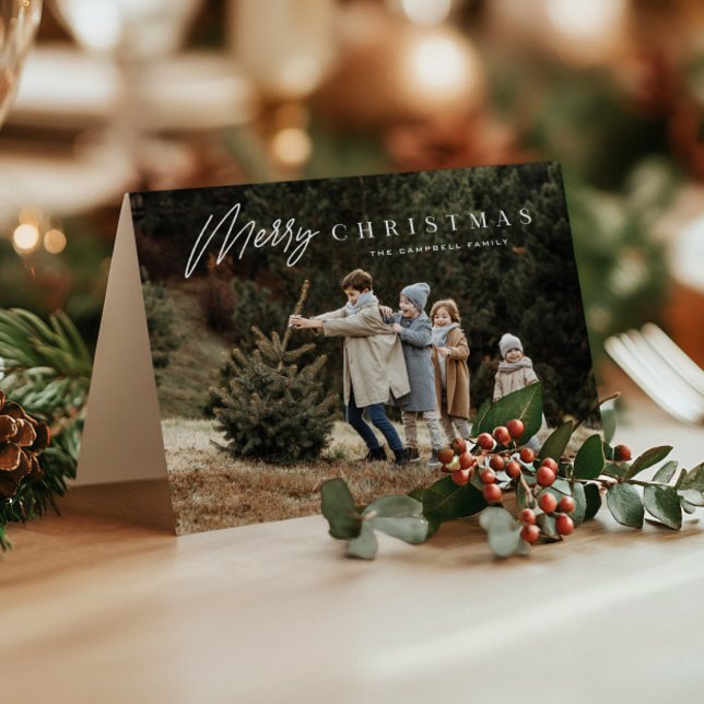 Simple Merry Christmas Script 3 Photo  Holiday Card (Modern Merry Christmas 3 Photo Holiday Cards.)