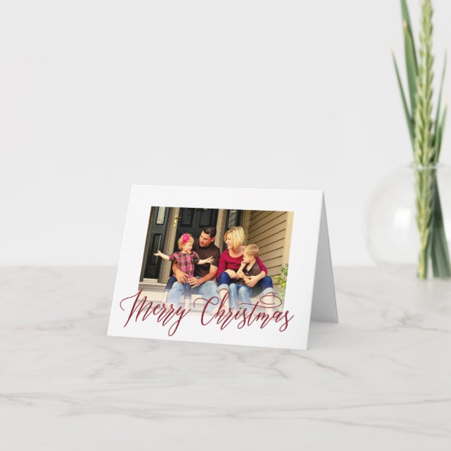 Simple Merry Christmas Script Photo Greeting Card (Front)